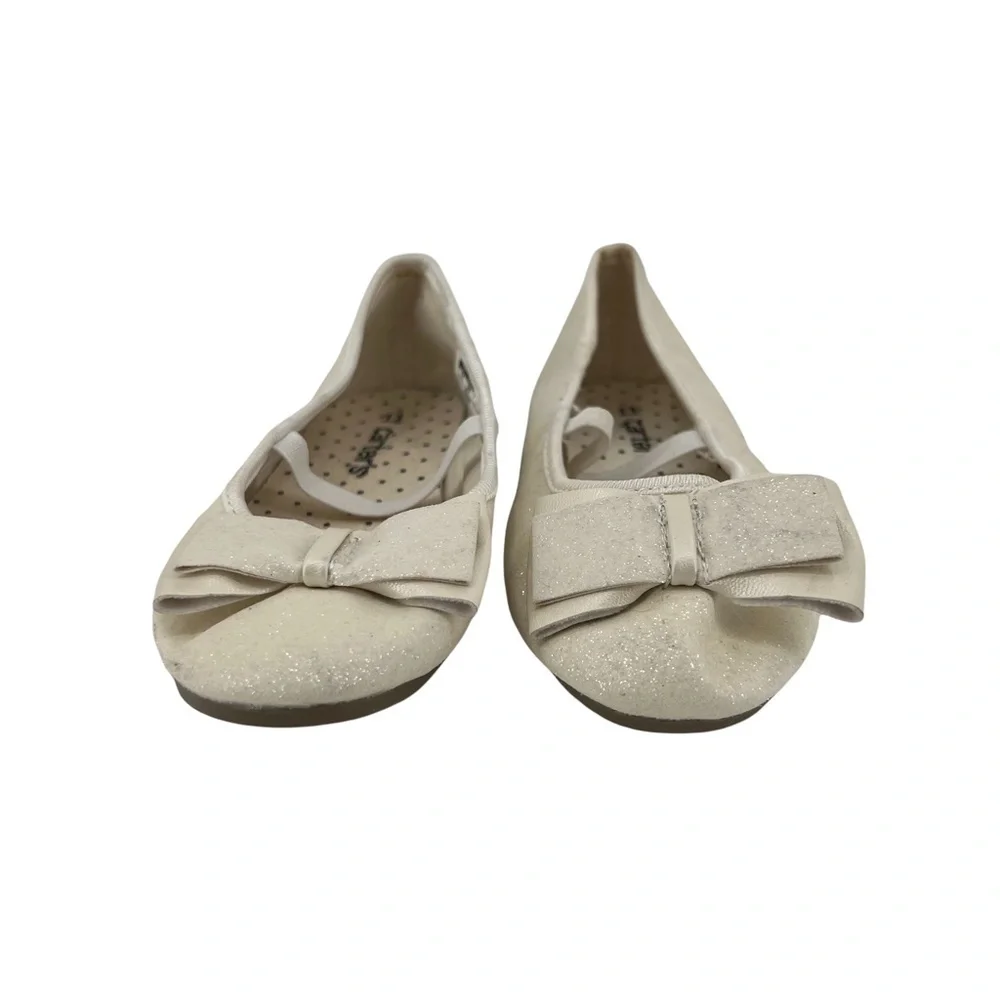 Carter's White Sparkle Big Bow 2 Slip On Ballet Flat Size 11 Girl's